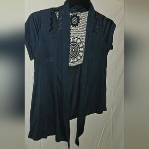 Elegant Black Lace Accent Women's Top